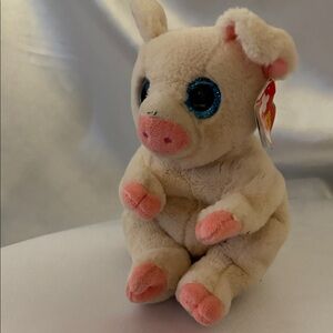 Ty Cream and Pink Plush Pig Toy